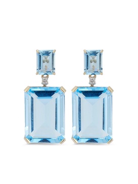 14kt Yellow Gold Diamond And Blue Topaz Dangle Stud Earrings