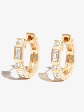 14K Yellow Gold Diamond Huggie Hoop Earrings