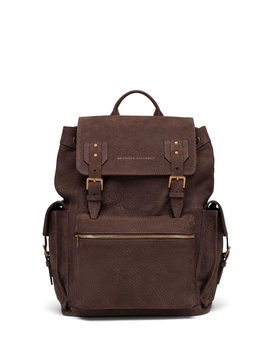 Brown Logo-Print Leather Backpack