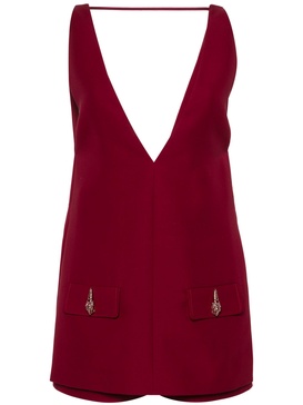 Red V-neck Twill Jumpsuit 