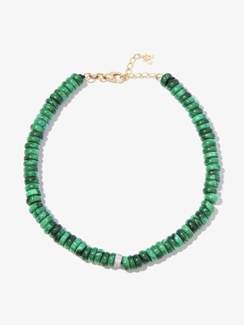 14K yellow gold malachite diamond beaded bracelet