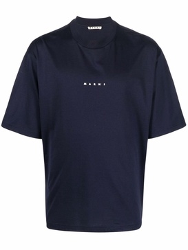 Blue Logo-Print Cotton T-shirt