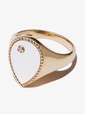 9K yellow gold Chevaliere poire pearl and diamond signet ring