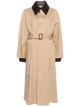 Neutral Intrecciato-Collar Maxi Trench Coat