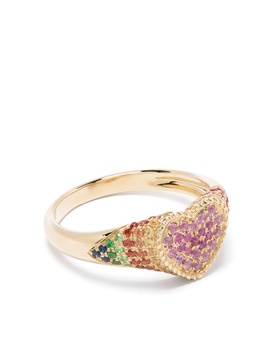 9K yellow gold Baby Chevaliere Coeur sapphire ring