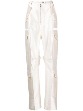 White Wide-Leg Satin Cargo Trousers