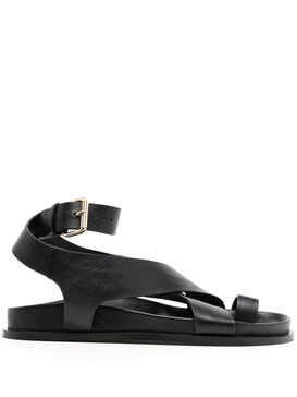 Black Jalen Flat Leather Sandals