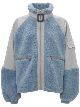 Blue Colour-Block Fleece Track Jacket