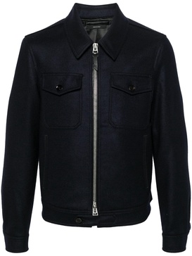 Blue Long-Sleeve Wool Shirt Jacket