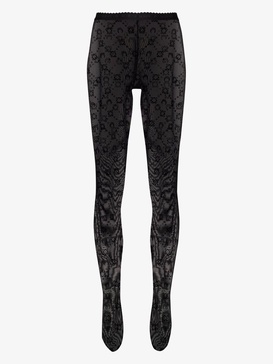 Black Moonogram flocked tights