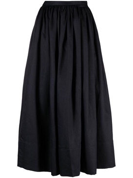 Black Coco Pleated Linen Midi Skirt