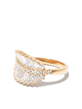 18K yellow gold diamond palm leaf ring