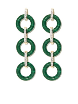 14K yellow gold malachite and diamond drop earrings