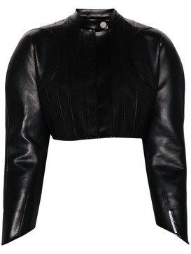 Black Cropped Faux-Leather Biker Jacket