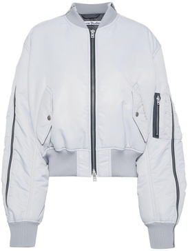 blue zipped padded bomber jacket