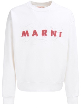 White Logo-Print Cotton Sweatshirt