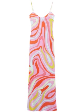 Multicolour Marmo-Print Silk Maxi Dress