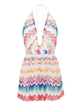 zigzag-woven open-back playsuit