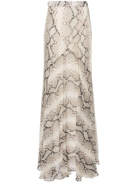 Neutral Snakeskin-Print Silk Skirt