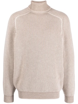 Neutral ribbed cashmere sweater