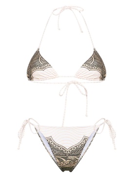 Cartouche-print triangle bikini