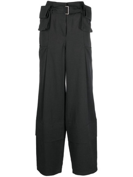 Grey Double Belted Wide Leg Trousers