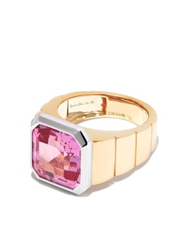 9K yellow gold Chevaliere Princesse corundum signet ring