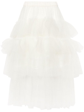 White Ruffled Tiered Tulle Skirt