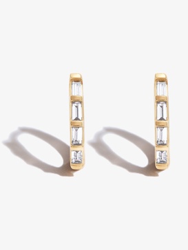 14K Yellow Gold Diamond Huggie Earrings