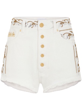 Off White Embroidered Denim Minishorts