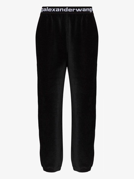 Black Logo-Jacquard Velour Track Pants