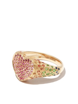 9K Yellow Gold Heart Diamond Mini Signet Ring