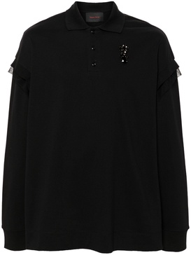 Black Crystal-Embellished Cotton Polo Shirt