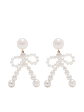 14K Yellow Gold Bow Pearl Earrings