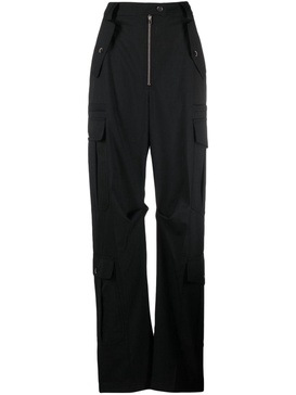 Black Wide-Leg Crepe Cargo Trousers