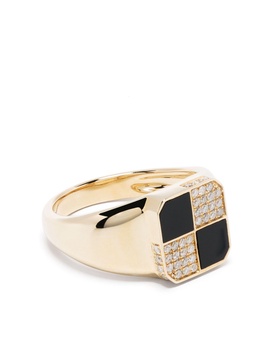 9K yellow gold Petit Damier diamond and onyx ring