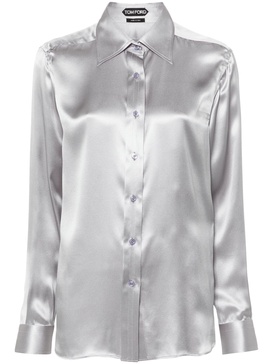 Grey Long-Sleeve Silk Shirt