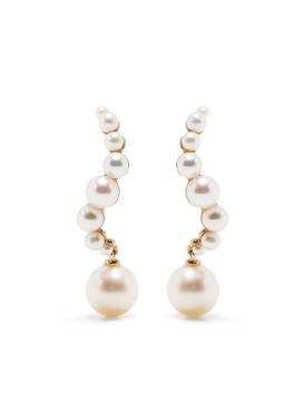 14K Yellow Gold Curve Pearl Drop Earrings