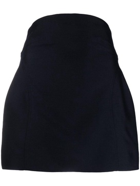 Blue Curved Wool Miniskirt