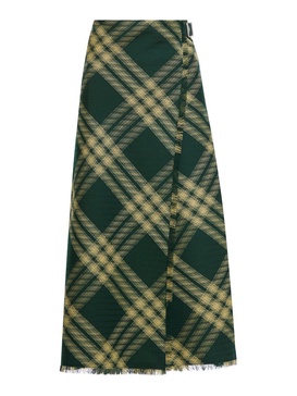 Burberry Check Printed Frayed-Edge Midi Skirt