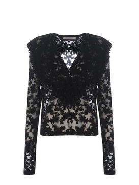 Philosophy Di Lorenzo Serafini Floral-Motif V-Neck Semi-Sheer Blouse