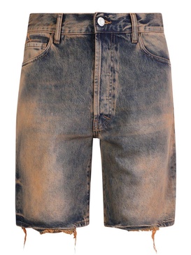 Aries Bleached Effect Distressed Denim Shorts