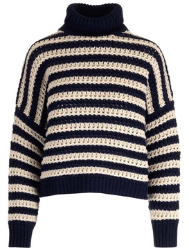 Brunello Cucinelli Open-Knitted Striped Roll-Neck Jumper