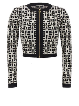 Elisabetta Franchi Monogram-Jacquard Zipped Cardigan