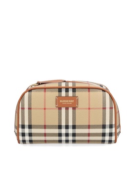 Burberry Logo Patch Checked Zipped Clutch Bag