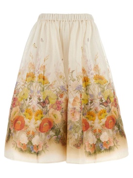 Zimmermann Tranquillity Floral-Printed A-Line Midi Skirt