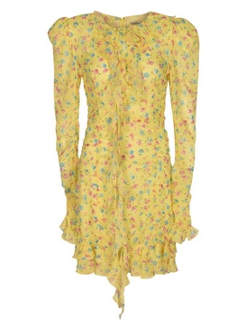 Alessandra Rich Floral Printed Long Sleeved Mini Dress