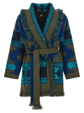 Alanui Icon Jacquard Belted Fringed Cardigan