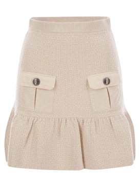 Elisabetta Franchi Bouclé Wool Miniskirt With Technical Sail Cloth Pockets