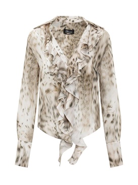 Blumarine Animalier Print Ruffle Detailed Blouse